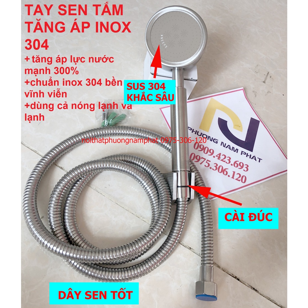 [NƯỚC MẠNH] Tay Sen Tắm Tăng Áp Cao Cấp nhất bằng inox 304 TS20 và dây và cài TAY SEN TĂNG ÁP INOX ĐỦ BỘ