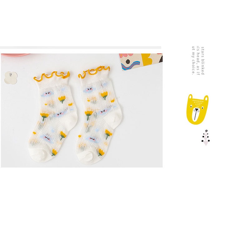 Vớ Cotton Phối Ren Lưới Mỏng Thoáng Khí Thêu Họa Tiết Hoạt Hình Dễ Thương Thời Trang Mùa Hè Cho Bé Trai