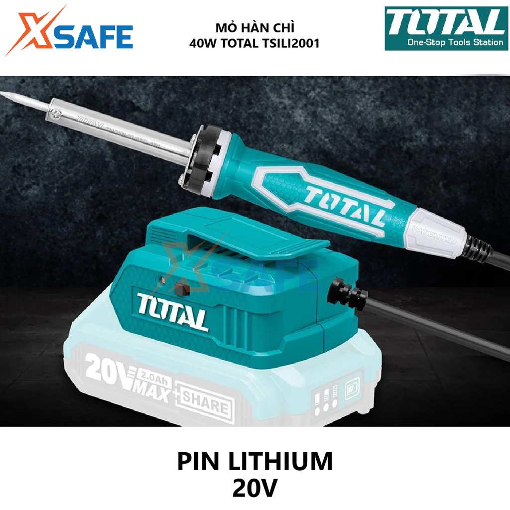 Mỏ hàn chì dùng pin TOTAL TSILI2001 Mỏ hàn thiết dùng pin Lithium 40W 20V - Không bao gồm pin và sạc - Chính hãng[XSAFE]
