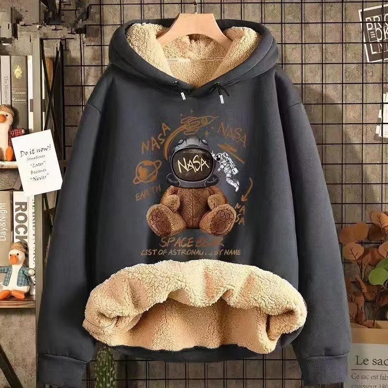 Áo Hoodie Lông Cừu Dày Dặn Dáng Rộng Thời Trang Thu Đông Năm Mới Dành Cho Cặp Đôi