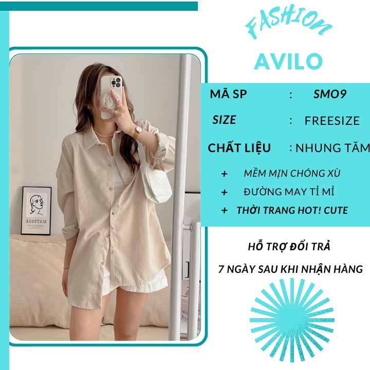 Áo sơ mi nữ form rộng tay dài chất nhung tăm khoác ngoài phủ mong AVILO SM09