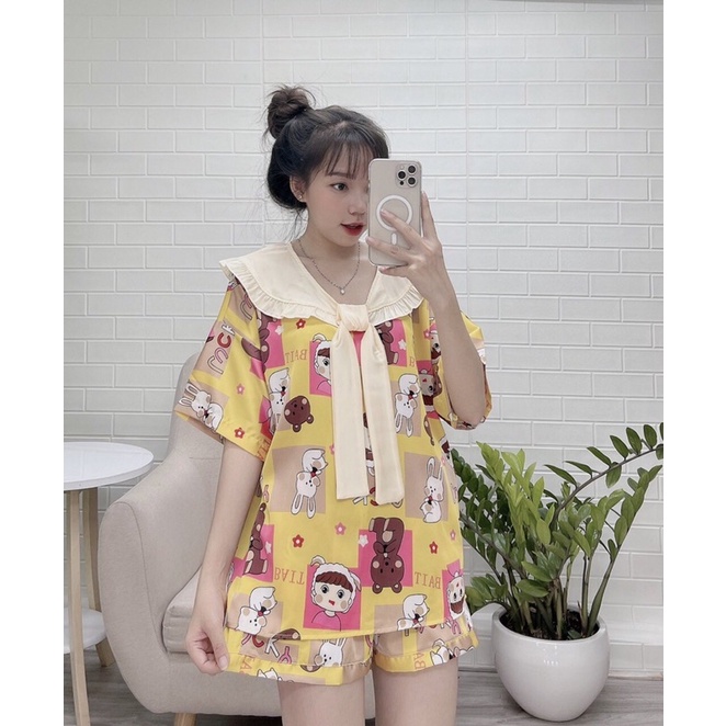 ❤️FREE SHIP❤️ Bộ đùi lụa latin cổ thuỷ thủ size to rộng siêu cưng