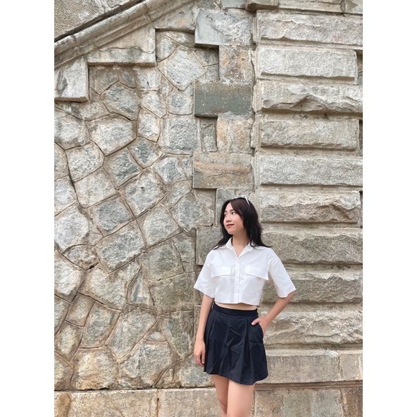 YU CHERRY | Áo nữ croptop có túi trước ngực sành điệu, có thể khoác như mini blazer, Pocket Mini Blazer YA423