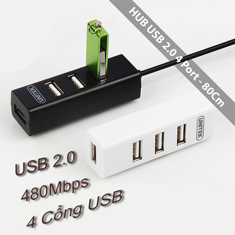 HUB chia cổng USB 2.0 từ 1 ra 4 Unitek Y-2140 - siêu gọn (Đen)