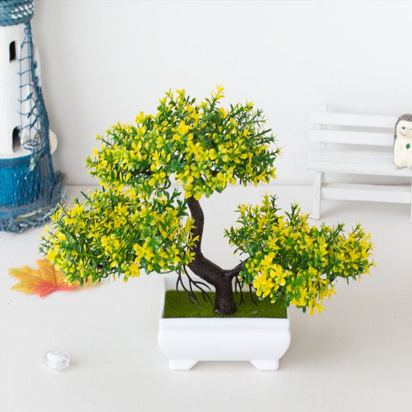 CÂY GIẢ BONSAI HOA RỰC RỠ kèm chậu - Chậu cây Phú Quý Cát Tường trang trí, để bàn - Hoa giả may mắn tài lộc