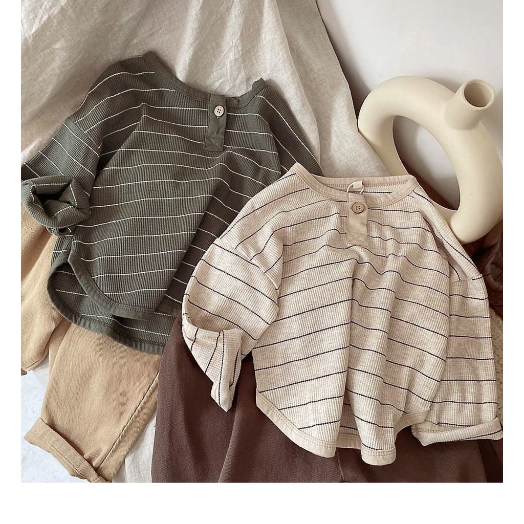 Áo thun tay dài cổ tròn họa tiết sọc ngang thời trang dành cho trẻ em