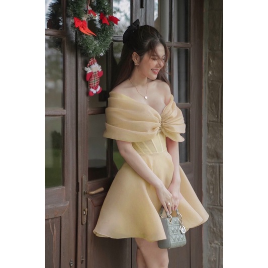 Đầm xoè bẹt vai voan kết cườm siêu xinh TRIPBLE T DRESS - size S/M/L -MS403V