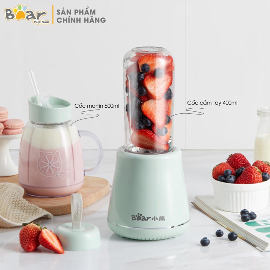 Máy xay sinh tố cầm tay Bear 2 cối xay, công suất lớn, dao 4 lưỡi thép không gỉ, HomeMart– Hàng chính hãng BH 6-18 tháng