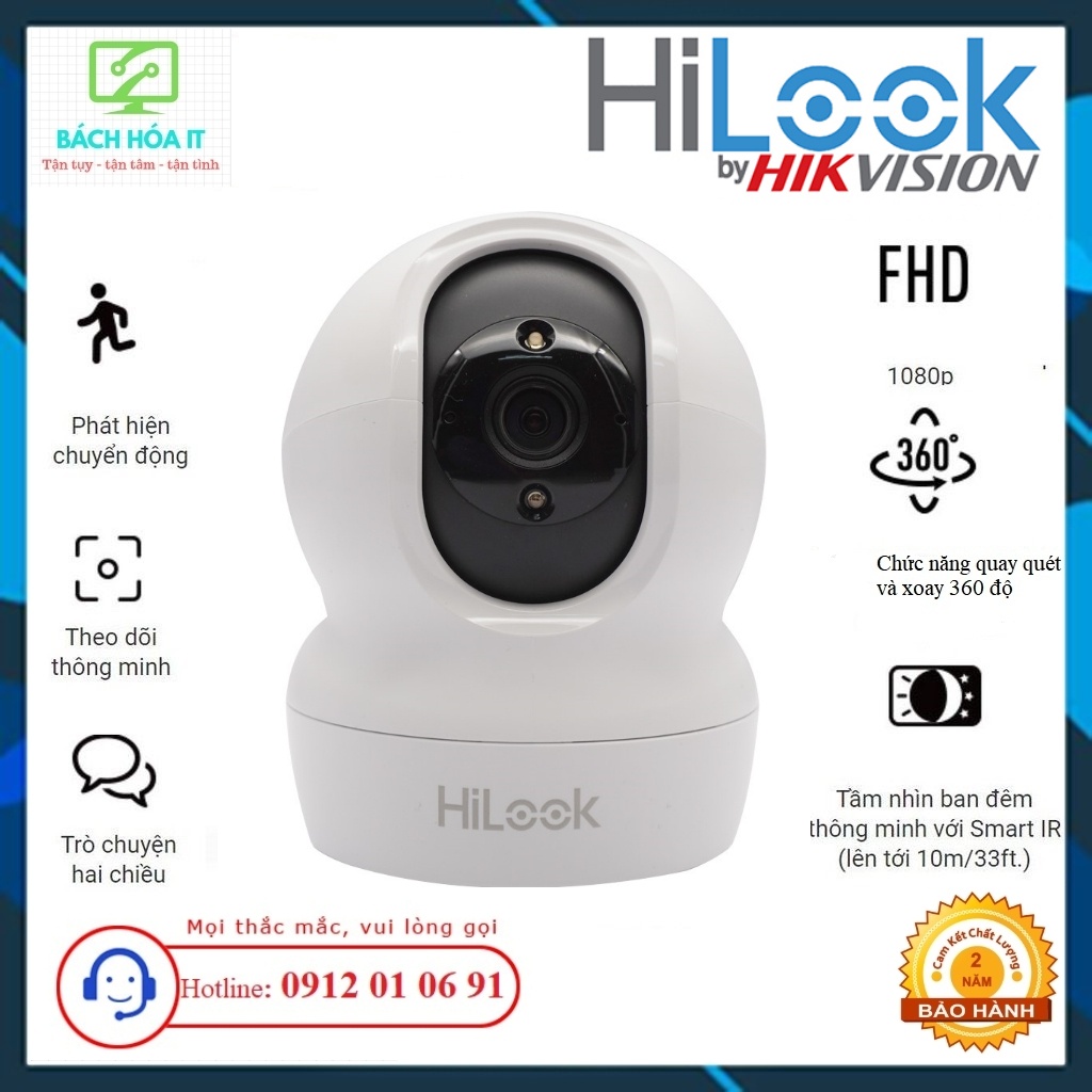 Camera WIFI trong nhà xoay 360 HILOOK P220 đàm thoại 2 chiều, chính hãng, bảo hành 24 tháng