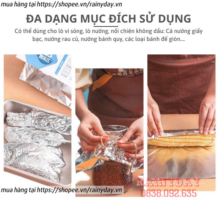 Giấy bạc lót nồi chiên không dầu nướng thực phẩm cuộn lớn 10m, màng nhôm nướng thịt hàu bọc bánh