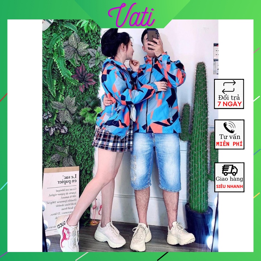 Áo Khoác Gió  Tuổi Teen VATI Nam Nữ 2 Lớp Họa Tiết 3D Phối Màu Siêu Đẹp 3 Màu (VÀNG,CAM,XANH NHẠT)