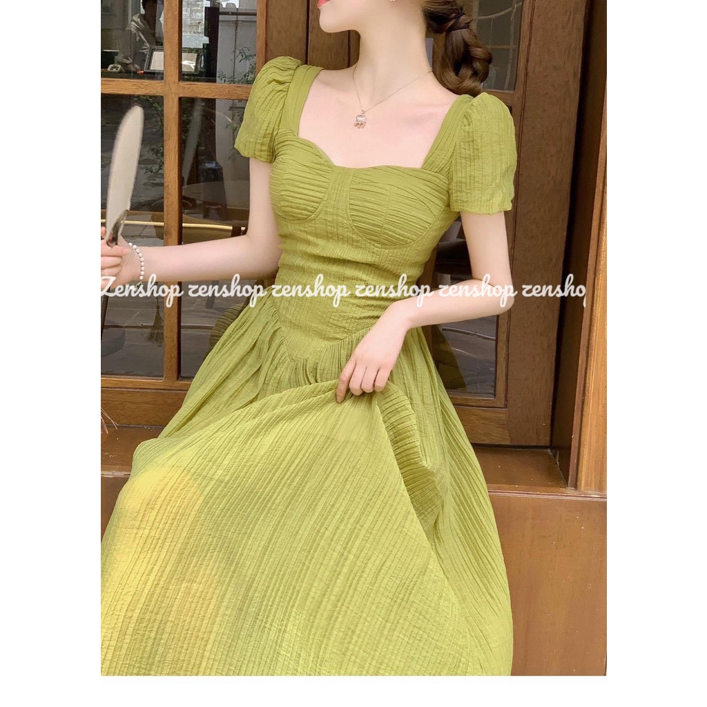 Đầm tay phồng cúp ngực dáng xòe dài siêu xinh - Green dress
