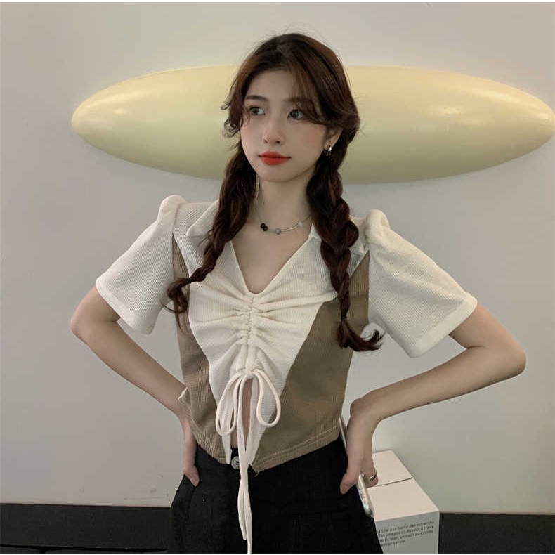 Áo Thun NgắN Tay Cổ Chữ V MàU Tương PhảN Cho Nữ JL-TX-518