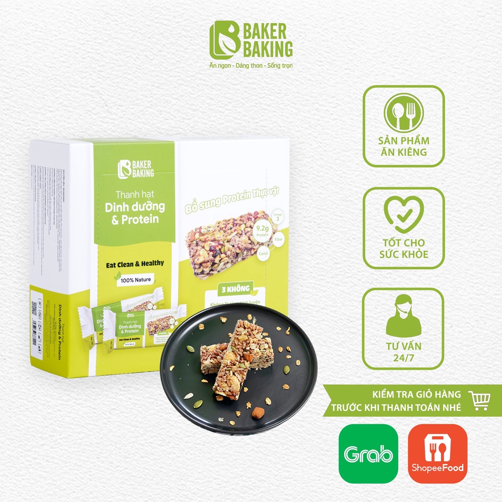 Thanh hạt dinh dưỡng Baker Baking Energy Bar không đường, thanh năng lượng protein cho người tập luyện 6 thanh
