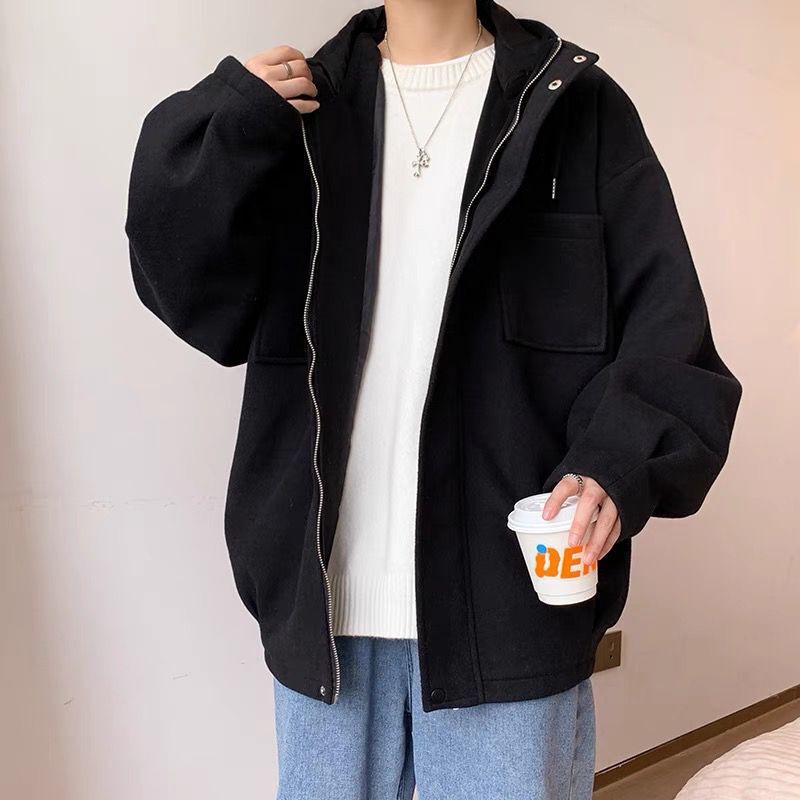 Áo Khoác Nhung Dáng Rộng Màu Trơn Phối Khóa Kéo Thời Trang Mùa Đông Mới Cho Nam