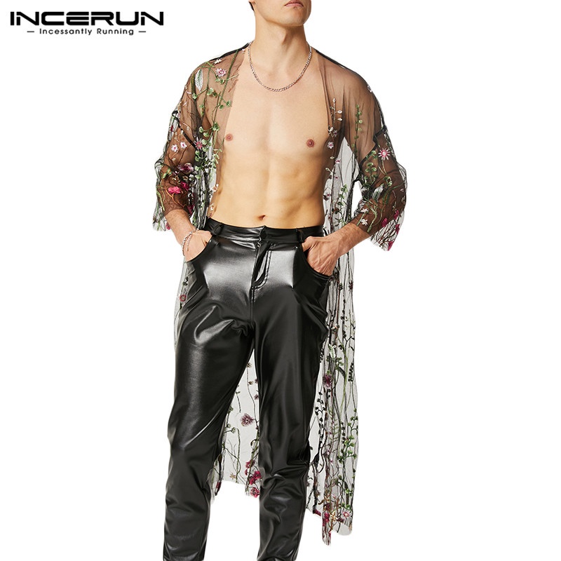 Áo khoác cardigan INCERUN tay lỡ dáng dài xuyên thấu thoải mái cho nam