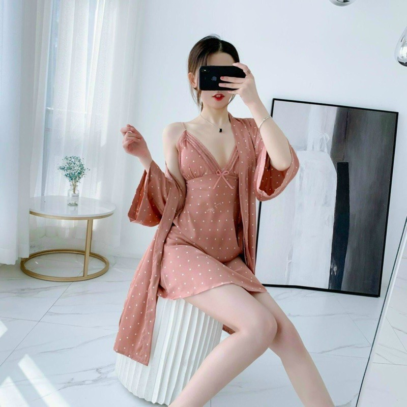VÁY XUÔNG 2 DÂY CHẤM MS19190