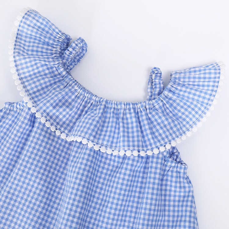 Đầm bé gái caro thêu cherry xuất Hàn