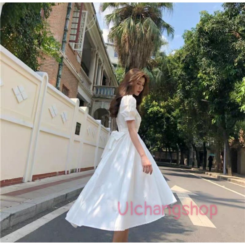 [Mã SKAMA06 giảm 8% tối đa 50K đơn 250K] ❤Đầm trắng xòe dự tiệc dây chéo eo thắt nơ sau ulzzang hàn quốc | BigBuy360 - bigbuy360.vn