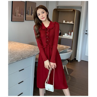 Váy cho con bú, chất len, dáng xòe xếp li