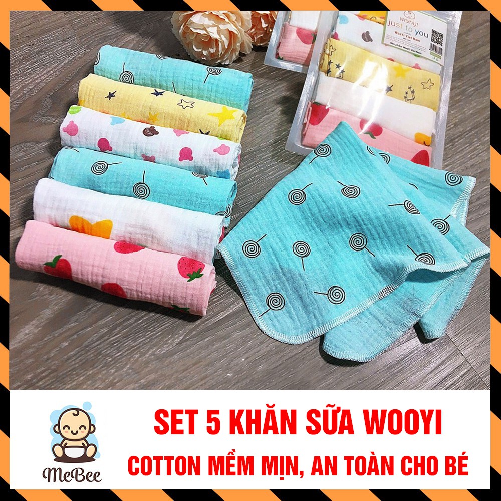 Set 5 Khăn sữa cotton mềm mịn cho bé/ khăn lau cho bé