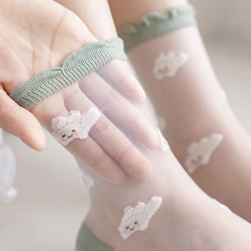Xiangbao Vớ Lưới Lụa Mỏng Xù In Họa Tiết Gấu Hoạt Hình Cầu Vồng Phong Cách Lolita Cho Nữ