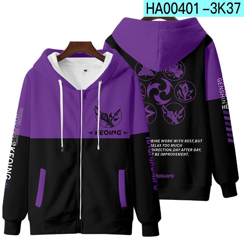 Áo Khoác Hoodie Khóa Kéo In Hình Klee Diluc Paimon Keqing Zhongli 3D Dành Cho Nam