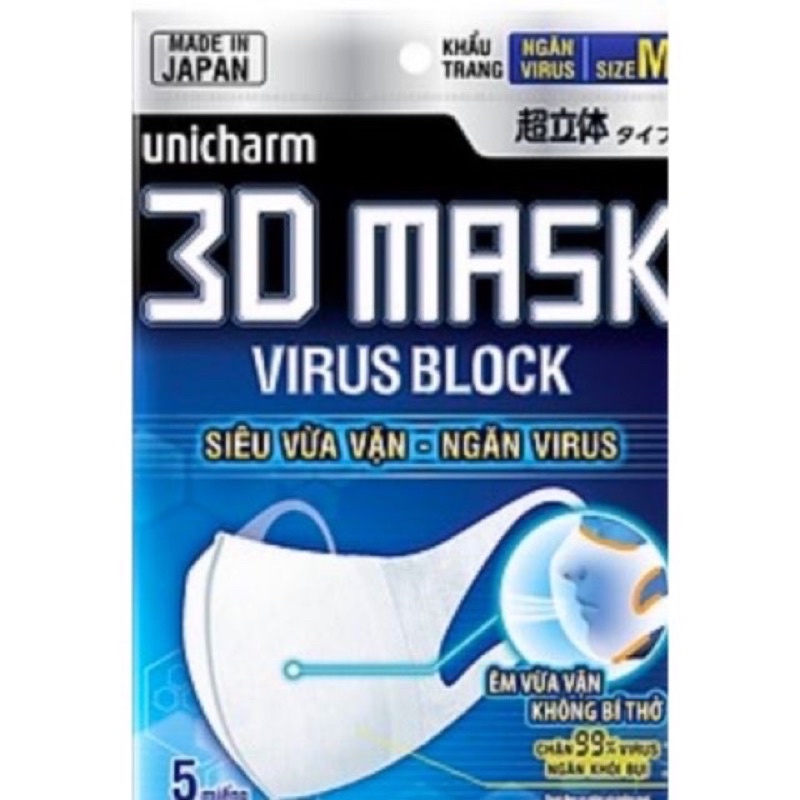 Khẩu trang 3D Mask Virus Block Unicharm