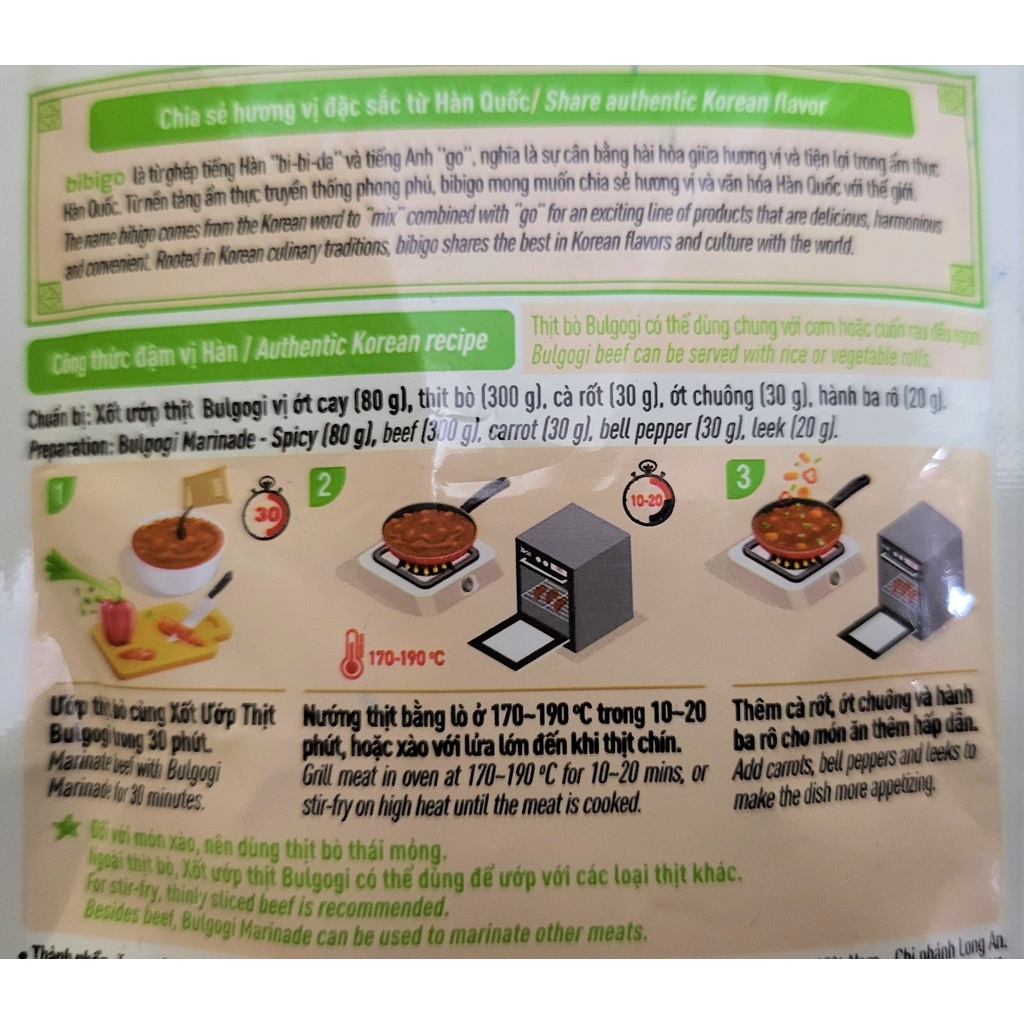 [Túi 80g – VỊ ỚT CAY] XỐT ƯỚP THỊT BULGOGI Bibigo [VN] CJ FOODS Korean Spicy Taste Marinade (halal)
