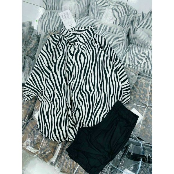 Sét áo da beo , văn + quần thun ngố, sơ mi nữ form rộng | BigBuy360 - bigbuy360.vn
