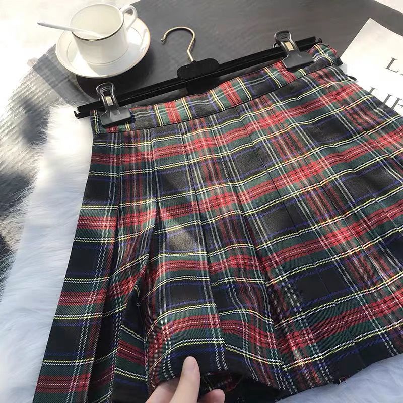 Chân váy dáng chữ A lưng cao xếp ly họa tiết sọc ca rô trẻ trung thời trang