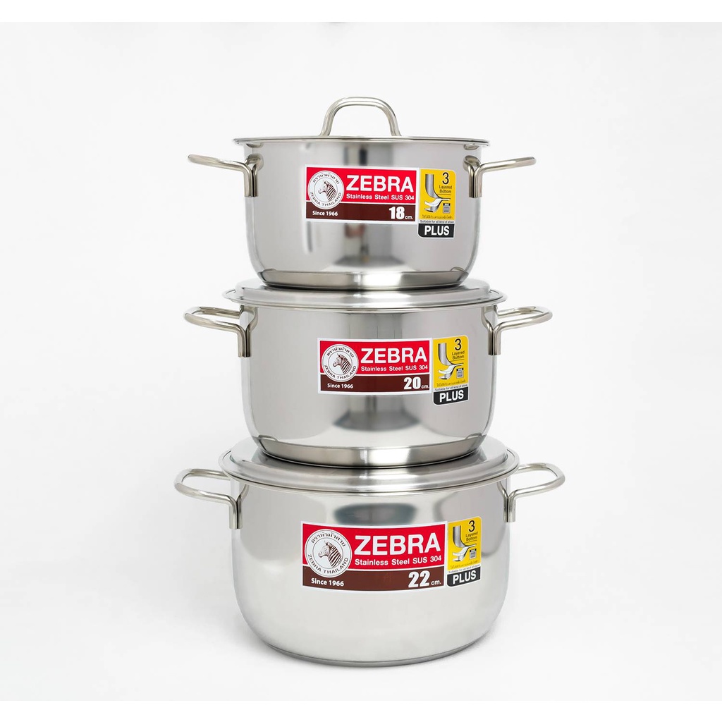 Bộ 3 nồi inox 304 Zebra Thái Lan Extreme Infinity 18+20+22cm,vung inox phẳng 180827 nấu bếp từ cao cấp