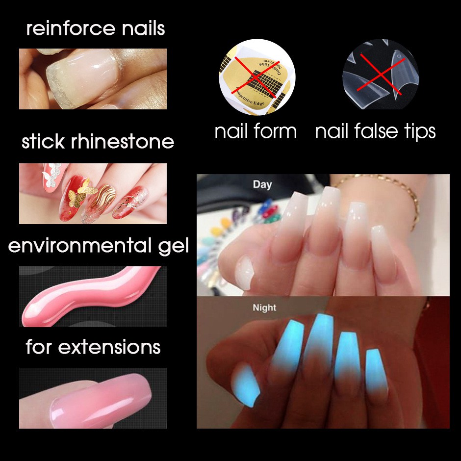 Gel UV nhựa acrylic đắp làm dài móng màu thạch dạ quang sáng tạo
