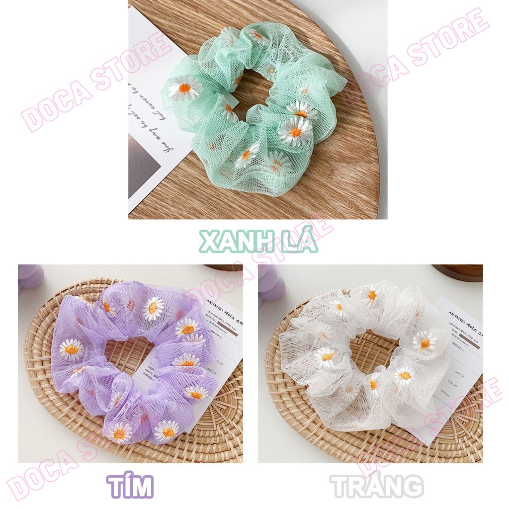 Cột tóc vải thêu Hoa Cúc Scrunchies CT40