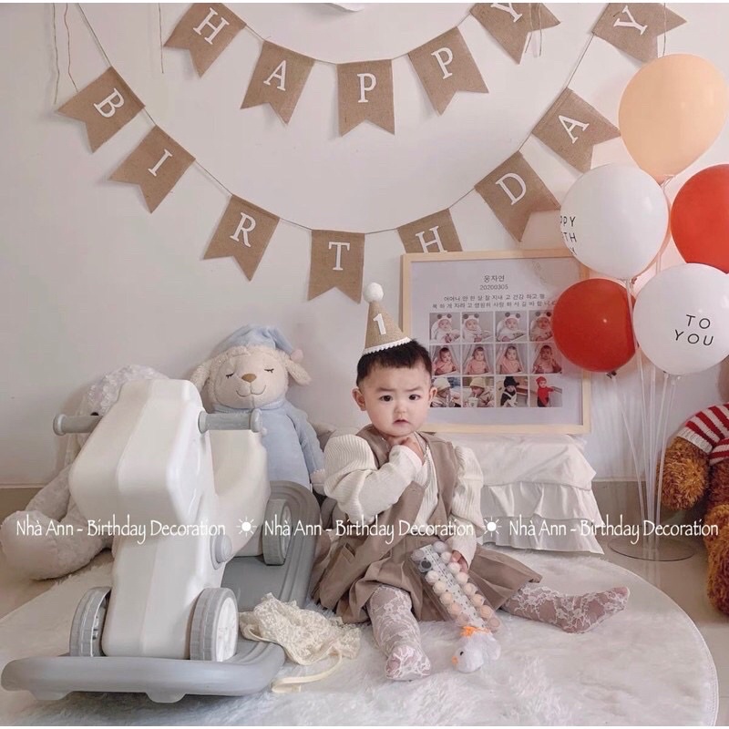 Mũ chóp sinh nhật vải lanh số tuổi cho bé sinh nhật Hàn Quốc