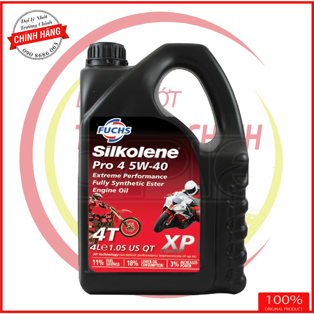 Nhớt Fuchs Silkolene Pro 4 10W 40 thùng 4L Tem 2 lớp Châu Âu Năm 2020