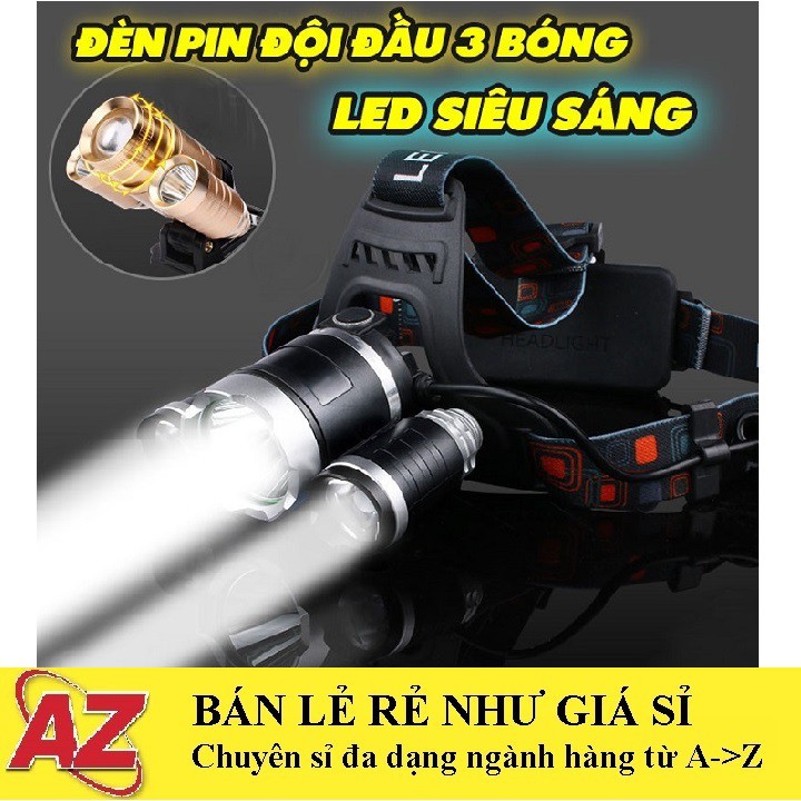 [FREE_SHIP CHÍNH HÃNG BH 1 NĂM] Đèn pin đội đầu 3 bóng SIÊU SÁNG chiếu sáng cực xa