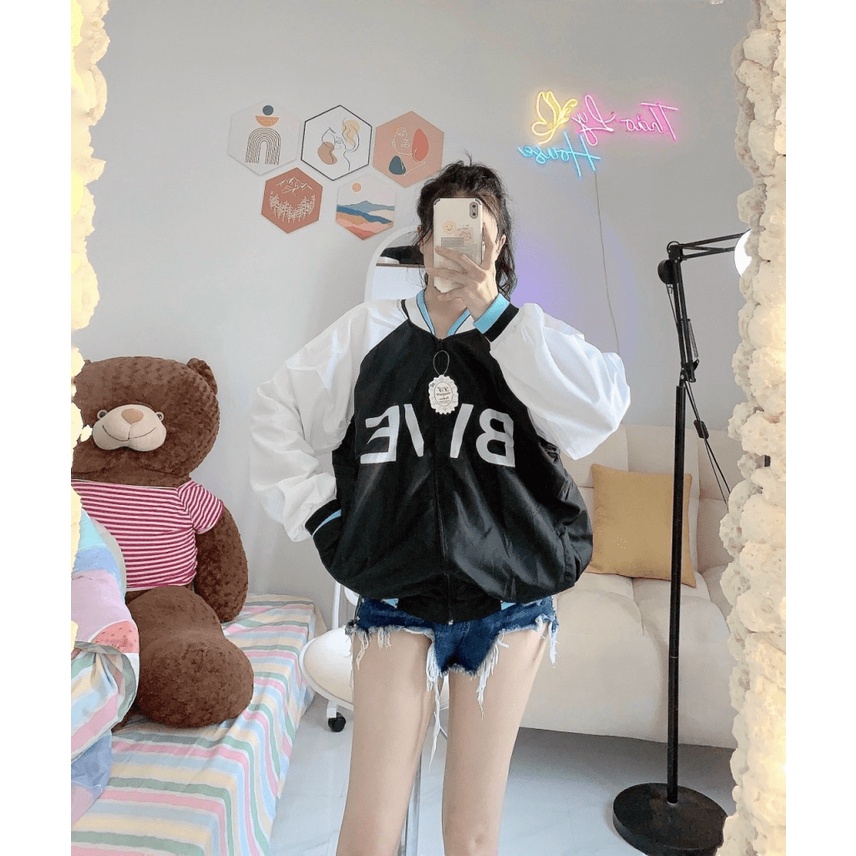 ÁO KHOÁC BOMBER NỮ FORM RỘNG CHẤT DÙ 2 LỚP FORM CHUẨN