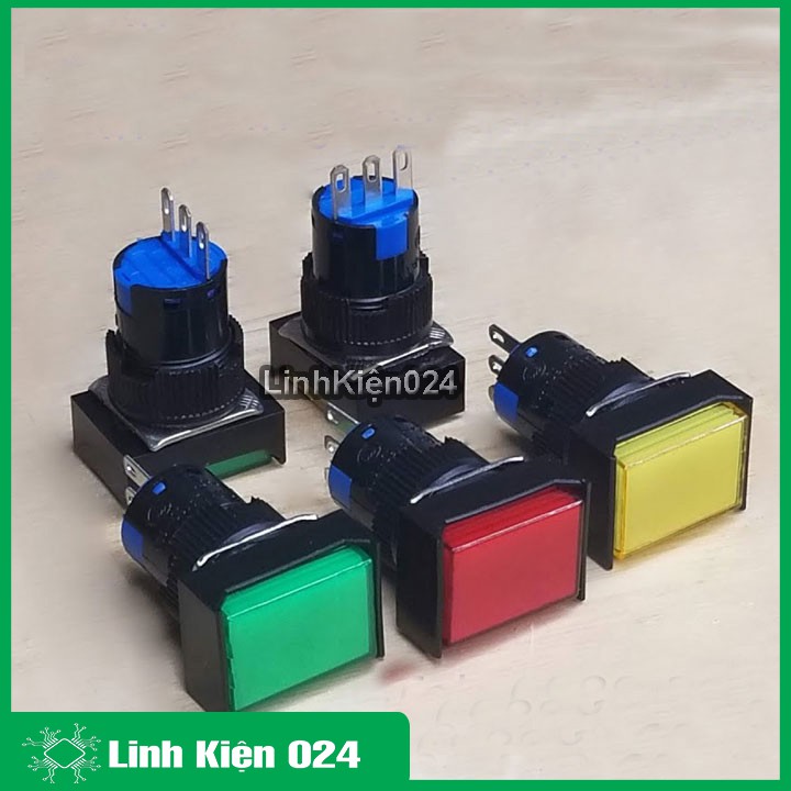 Nút Nhấn Đề Chữ Nhật 24VDC LA16J-11D Nhấn Nhả Có Đèn