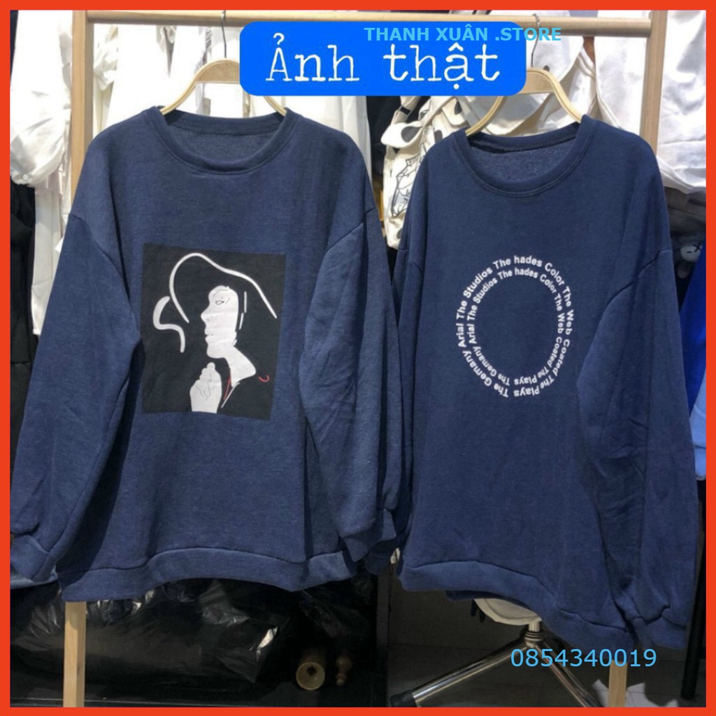 (2 mẫu) Áo Sweater COGINN Nỉ Dài Tay Ô Tròn The Studios - Áo Swt Nỉ Cô gái Xanh Than Form rộng 👗 💝 - TXShop