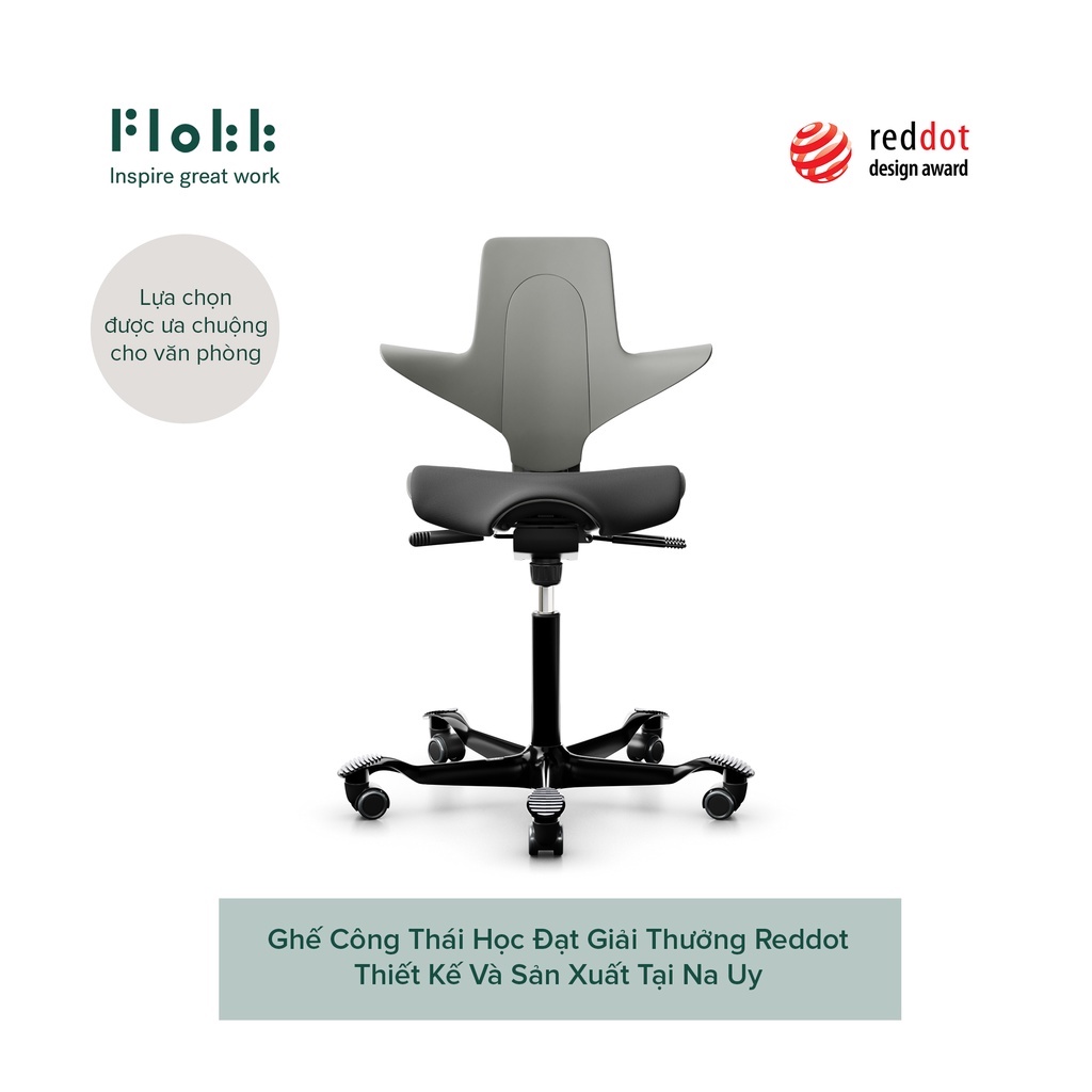 Ghế công thái học Flokk - HAG Capisco Puls 8020 - Đệm dày siêu êm - Màu xám đậm