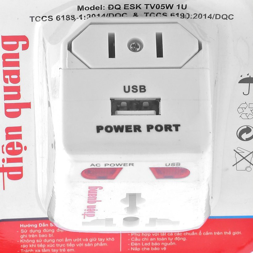 phích cắm điện tiện ích / Freeship từ 150k/ Phích cắm chuyển du lịch (Adapter) Có cổng sạc USB - Điện Quang