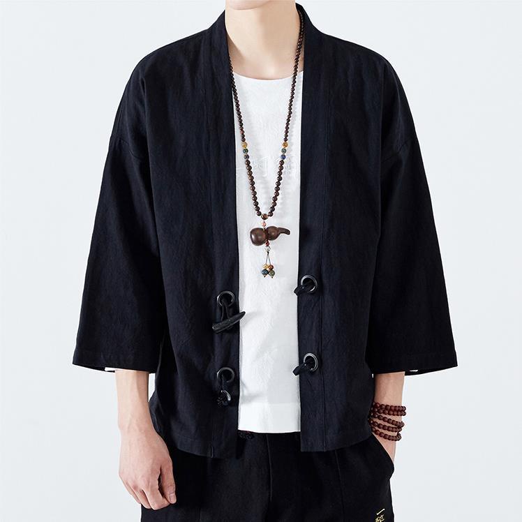 Áo khoác kimono tay dài 3/4 phong cách Trung Hoa phong cách xuân hè thời trang cho nam
