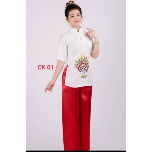 đồ lam đi chùa thiêu  công  chất liệu lụa pháp