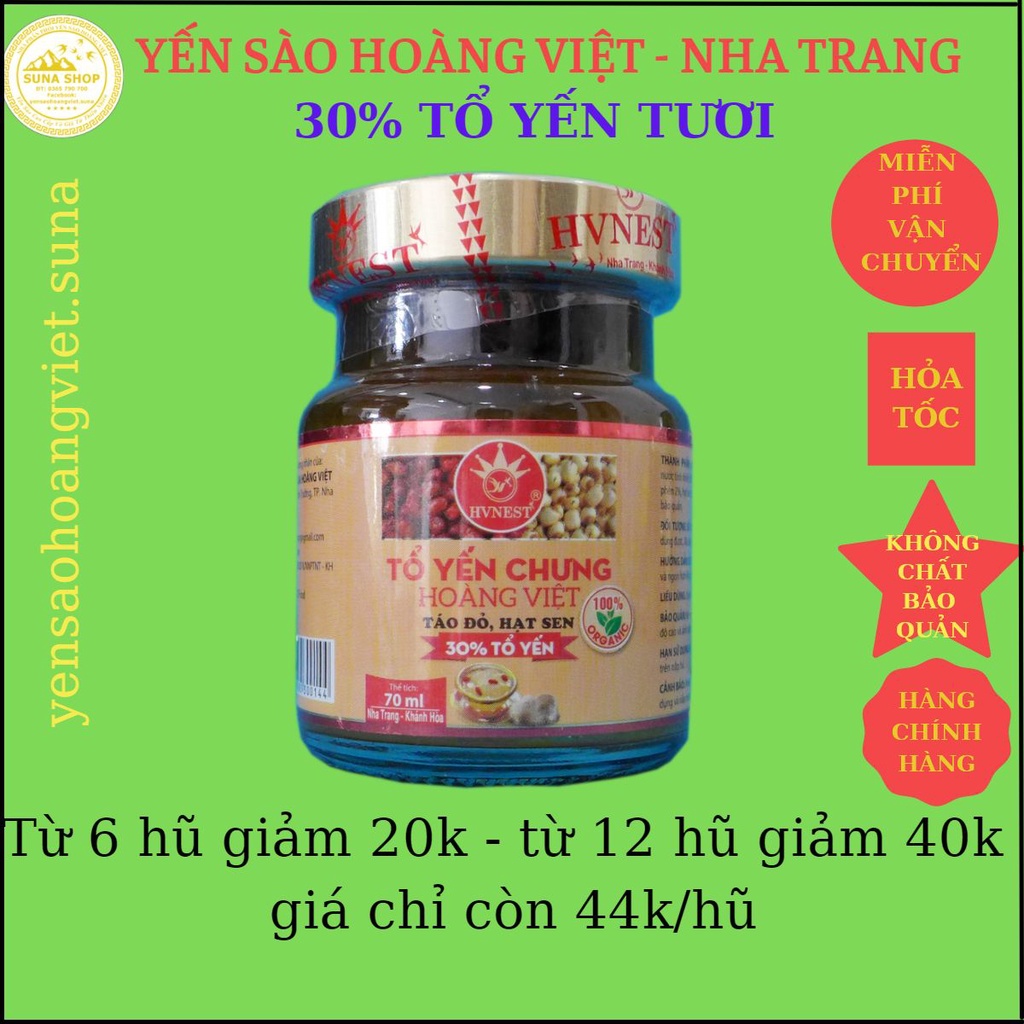 Nước yến sào Khánh Hòa nguyên chất 30% chưng táo đỏ, hạt sen,yến sào Hoàng Việt,yến hũ chưng sẵn 70ml