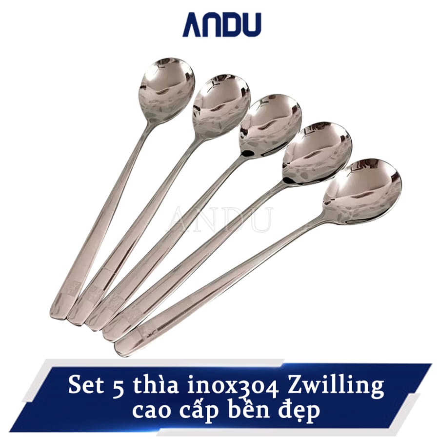Set 5 Thìa Inox 304 Cao Cấp Sáng Bóng Sang Chảnh