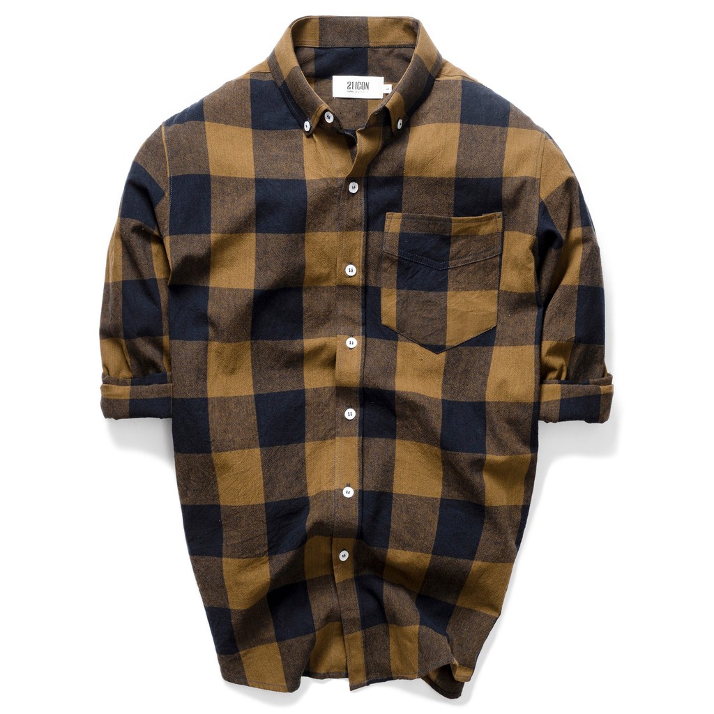 Áo sơ mi nam DOUBLE'D form Slim fit họa tiết kẻ caro vuông SC2VANG00