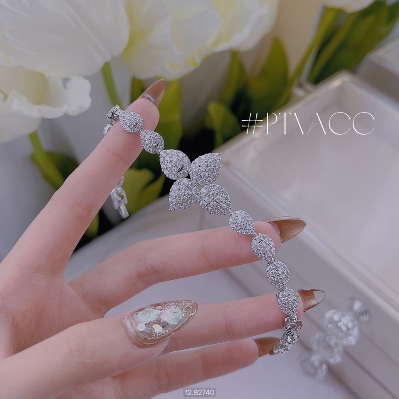 Lắc tay xi bạch kim full soàn cỏ 4 lá . PTNACC.