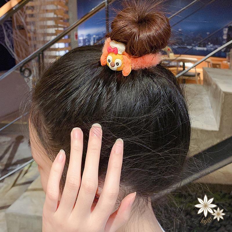 Dây Cột Tóc Cao Su Hình Tròn Phủ Lông Họa Tiết Hoạt Hình Đáng Yêu Cho Bé