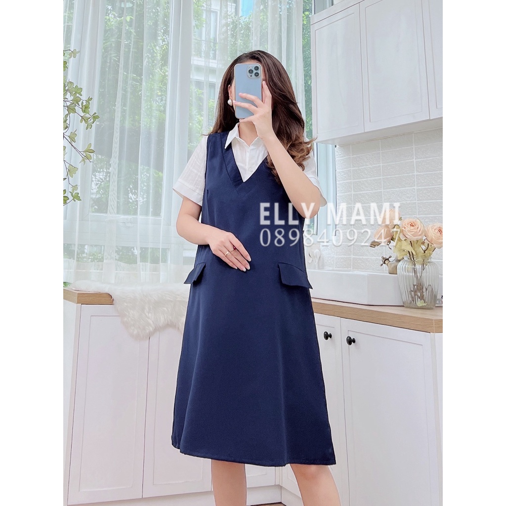 ( 40kg - 110kg ) Set Yếm Bầu , Suông Cổ Tim 2 Túi Nắp Form Dễ Mặc Thoải Mái Suốt Thai Kì &amp; Sau Sinh  ( Yếm Rời , Áo Rời)